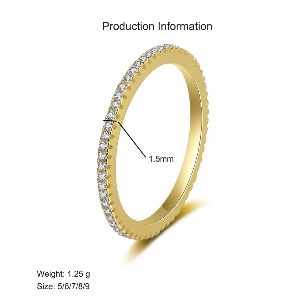 925 Sterling Silver 1.5mm Single Row Full Pave Zirconia Ring 70100403 - image2