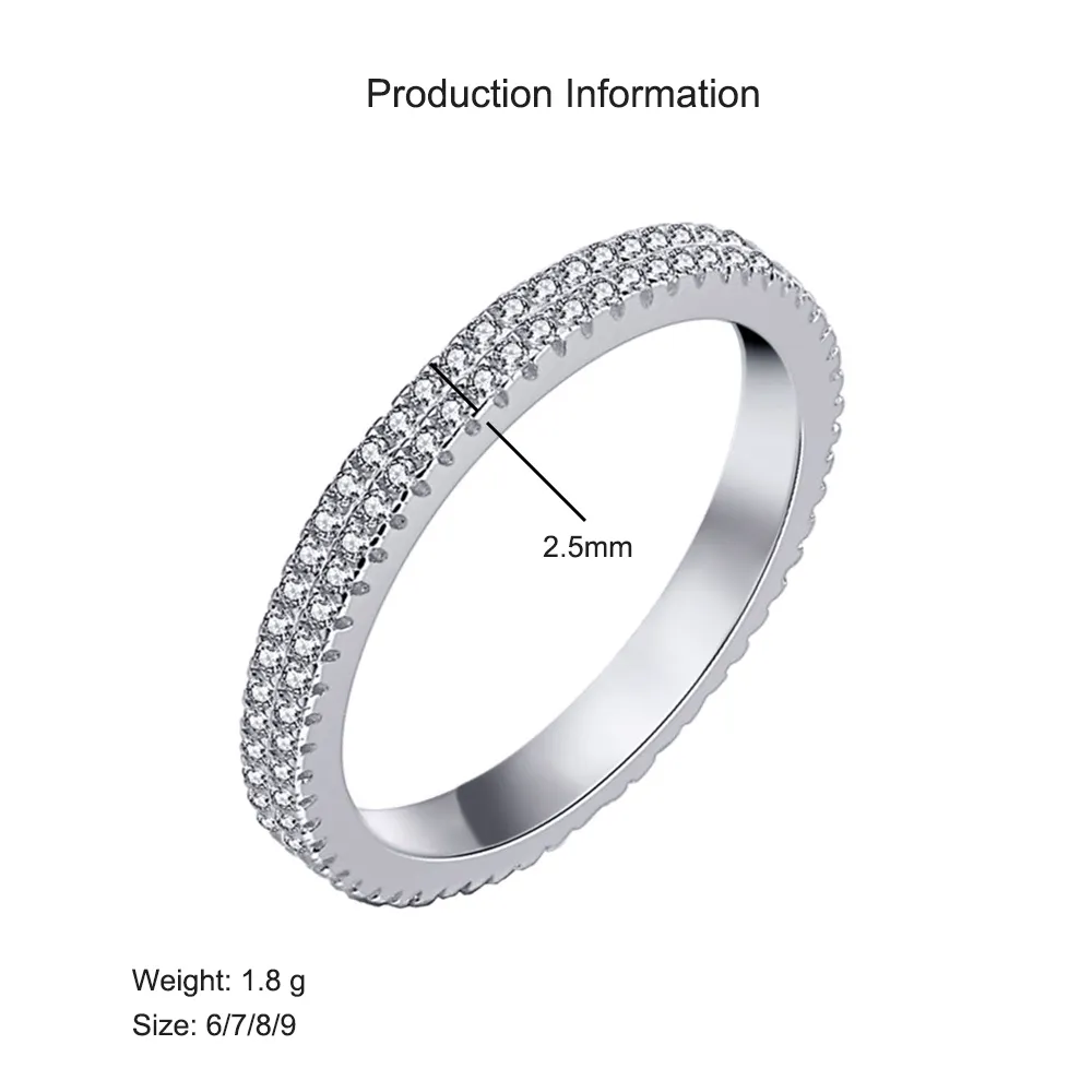 925 Sterling Silver 2.5mm Two Row Full Pave Zirconia Ring 70100404 - image2
