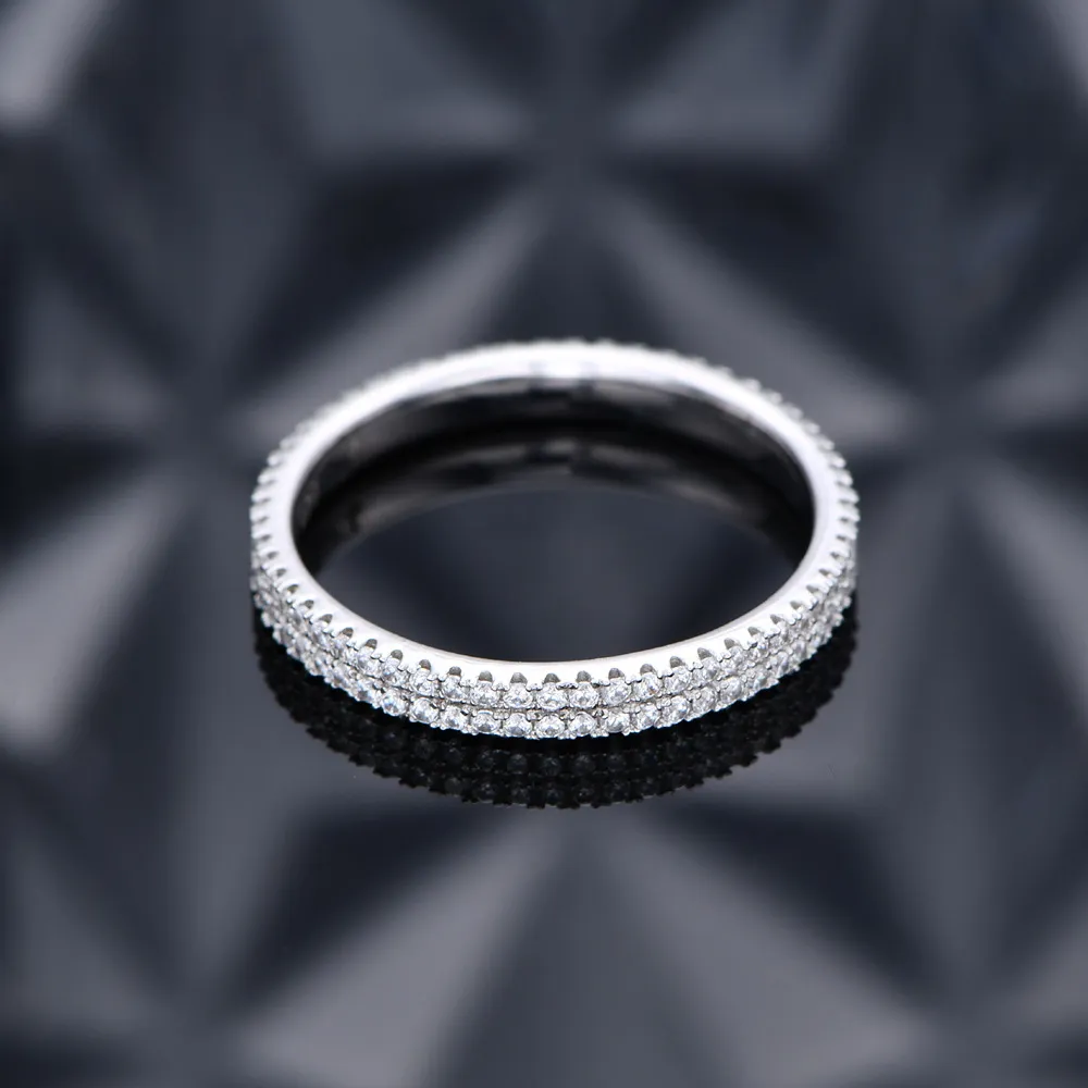 925 Sterling Silver 2.5mm Two Row Full Pave Zirconia Ring 70100404 - image1