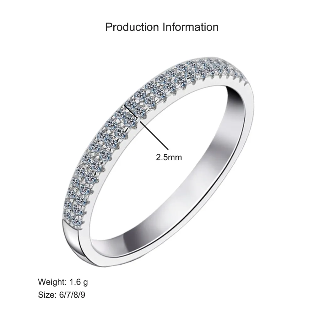 925 Sterling Silver 2.5mm Two Row Half Pave Zirconia Ring 70100405 - image2