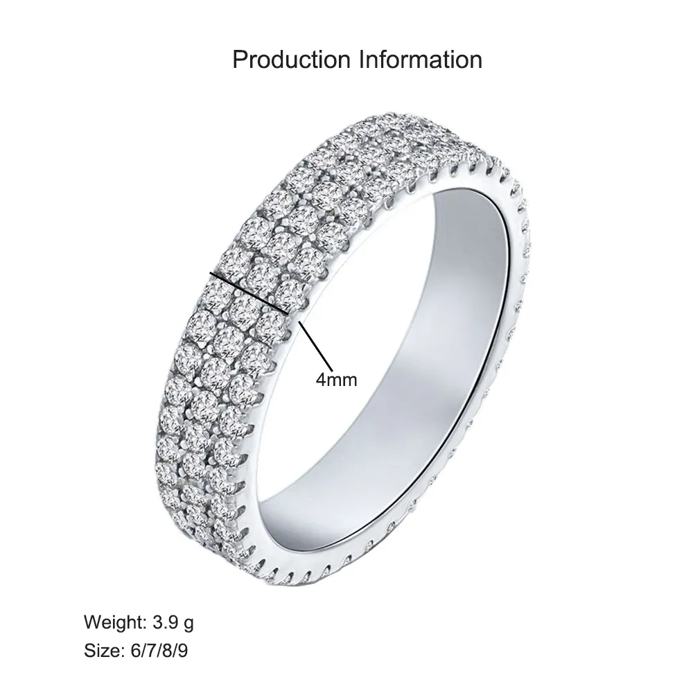 925 Sterling Silver 4mm Triple Row Full Pave Zirconia Ring 70100406 - image2