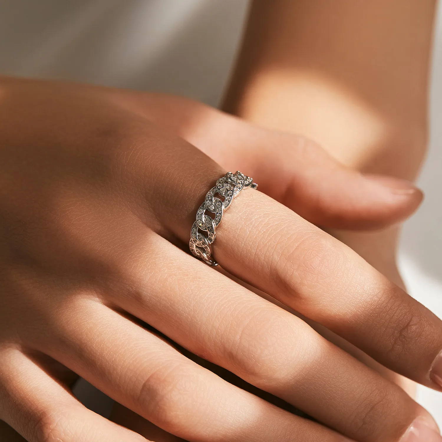 925 Sterling Silver Zirconia Linked Chain Band Ring 70100410 - image1