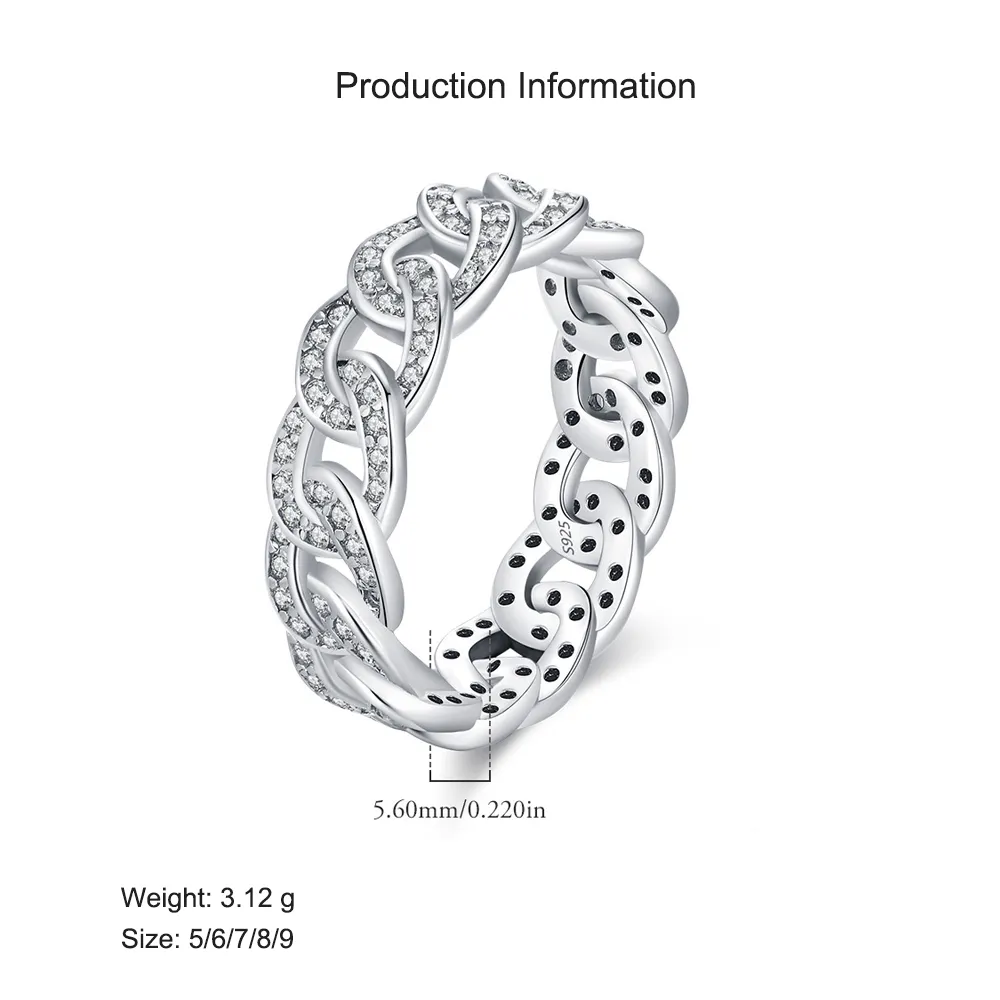 925 Sterling Silver Zirconia Linked Chain Band Ring 70100410 - image2