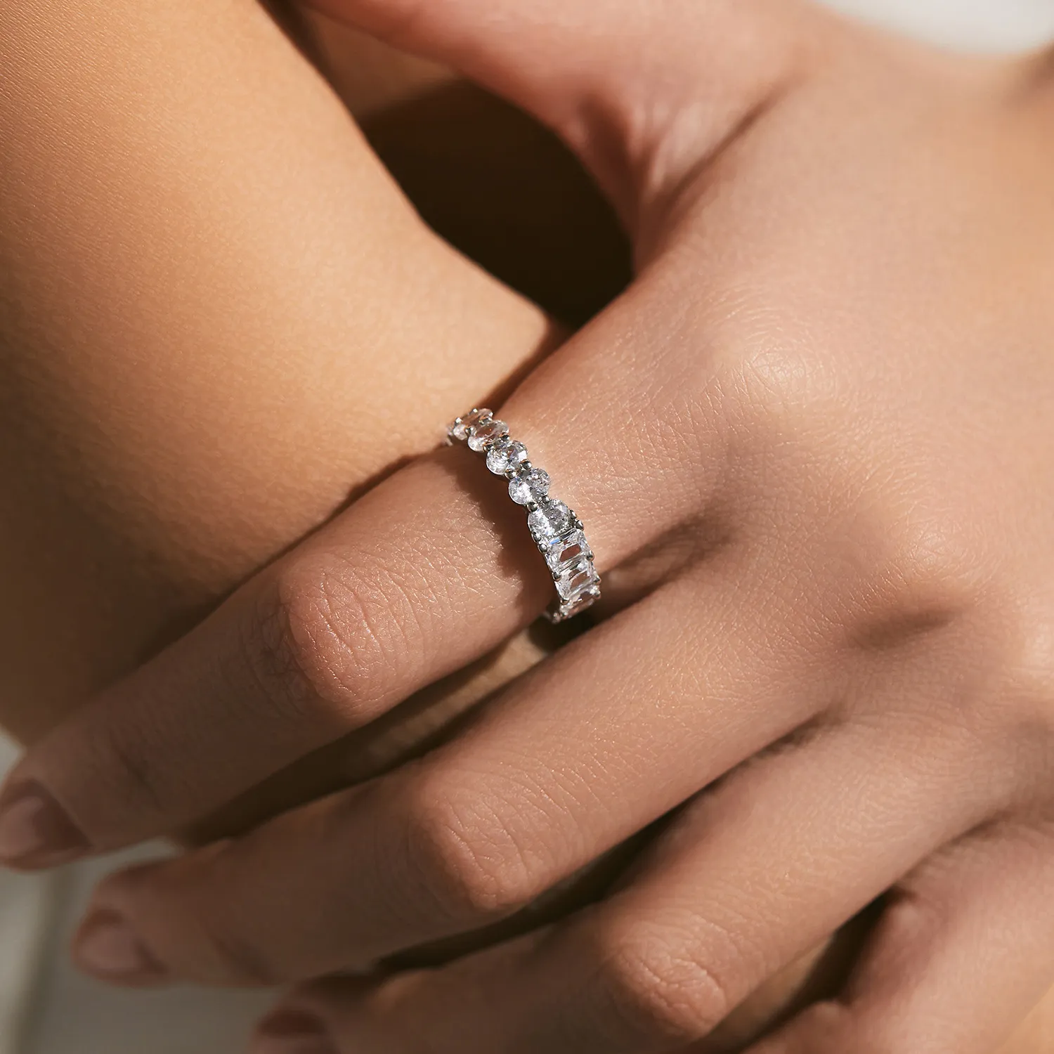 925 Sterling Silver Full Oval Round Zirconia Band Ring 70100413 - image1