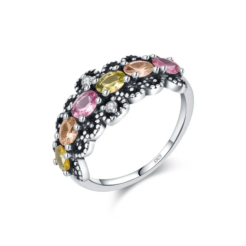 925 Sterling Silver Vintage Zirconia Band Ring 70100414
