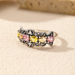925 Sterling Silver Vintage Zirconia Band Ring 70100414