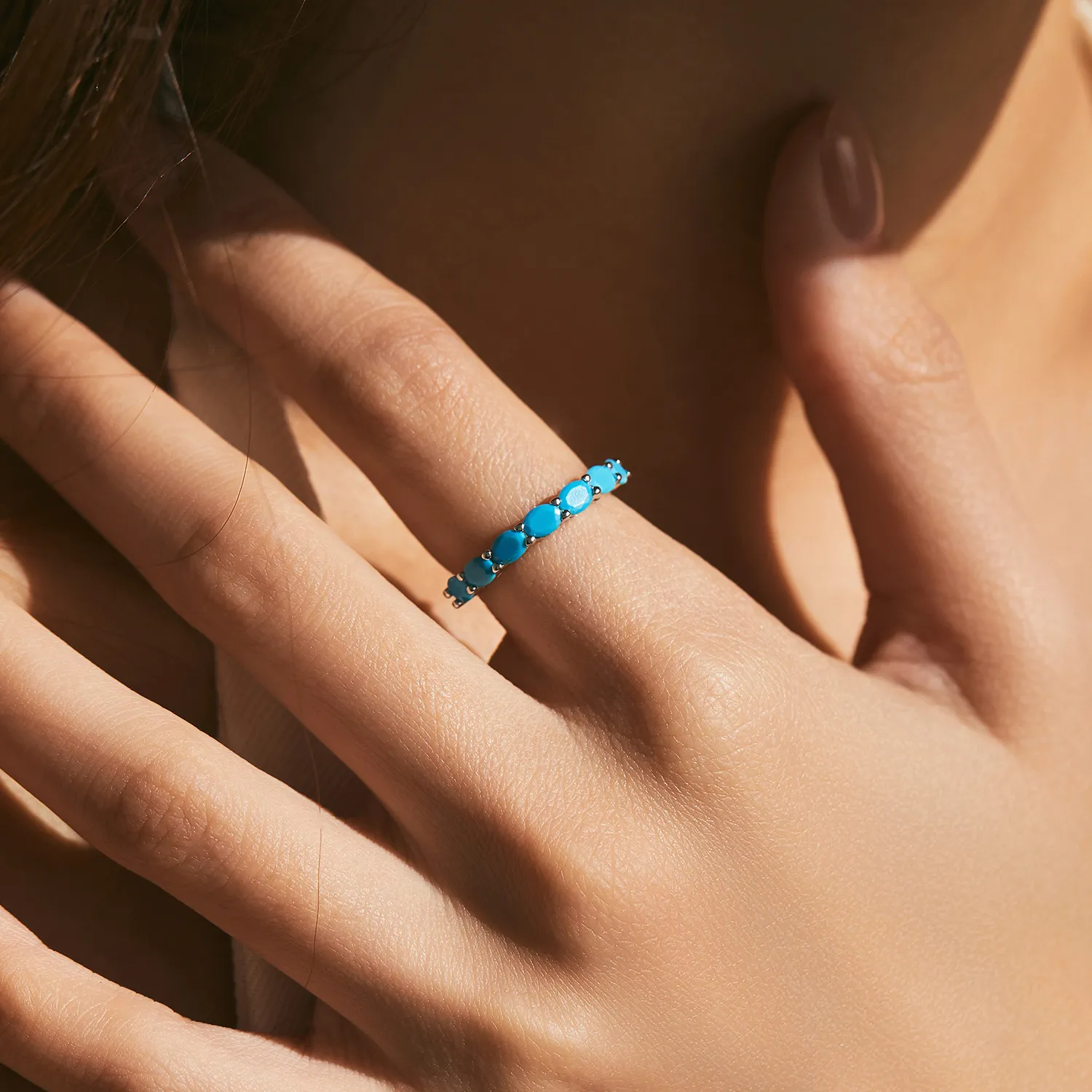 925 Sterling Silver Unique Turquoise Band Ring 70100415 - image1