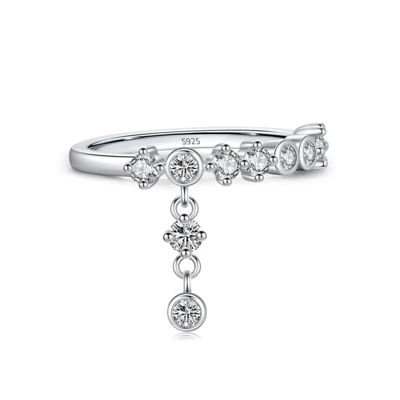 925 Sterling Silver Sparkling CZ Tassel Band Ring 70100417