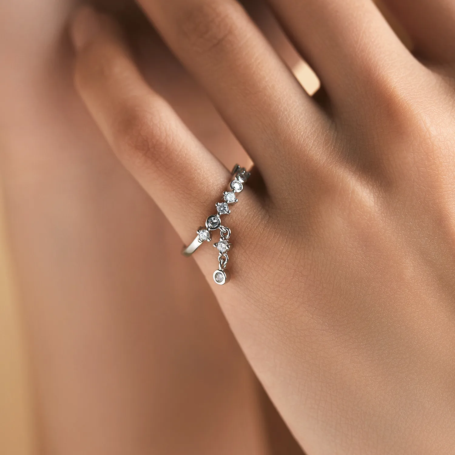 925 Sterling Silver Dangling CZ Drop Ring 70100417 - image1