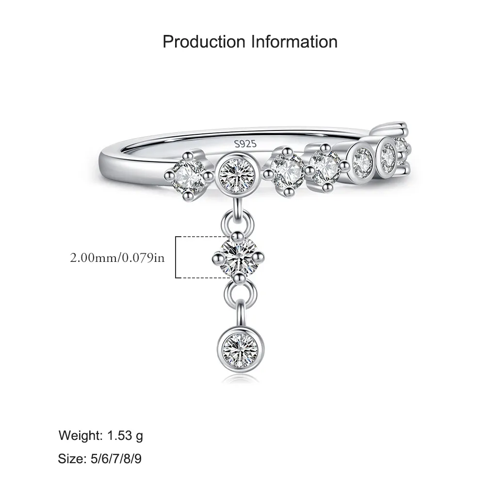 925 Sterling Silver Dangling CZ Drop Ring 70100417 - image2