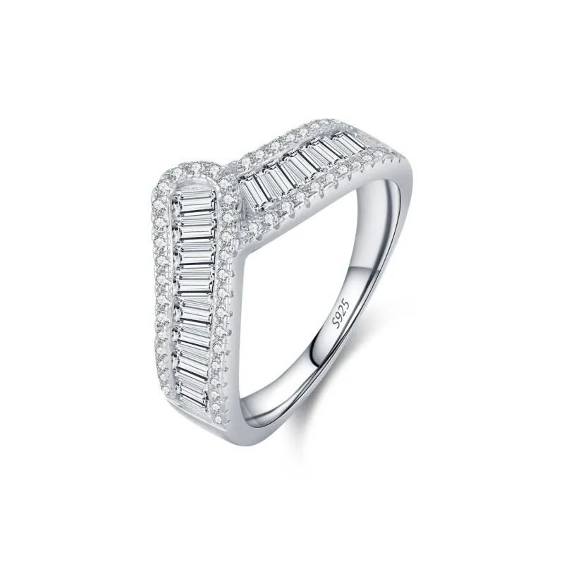 925 Sterling Silver Wide Band Geometric Zircon Ring 70100420