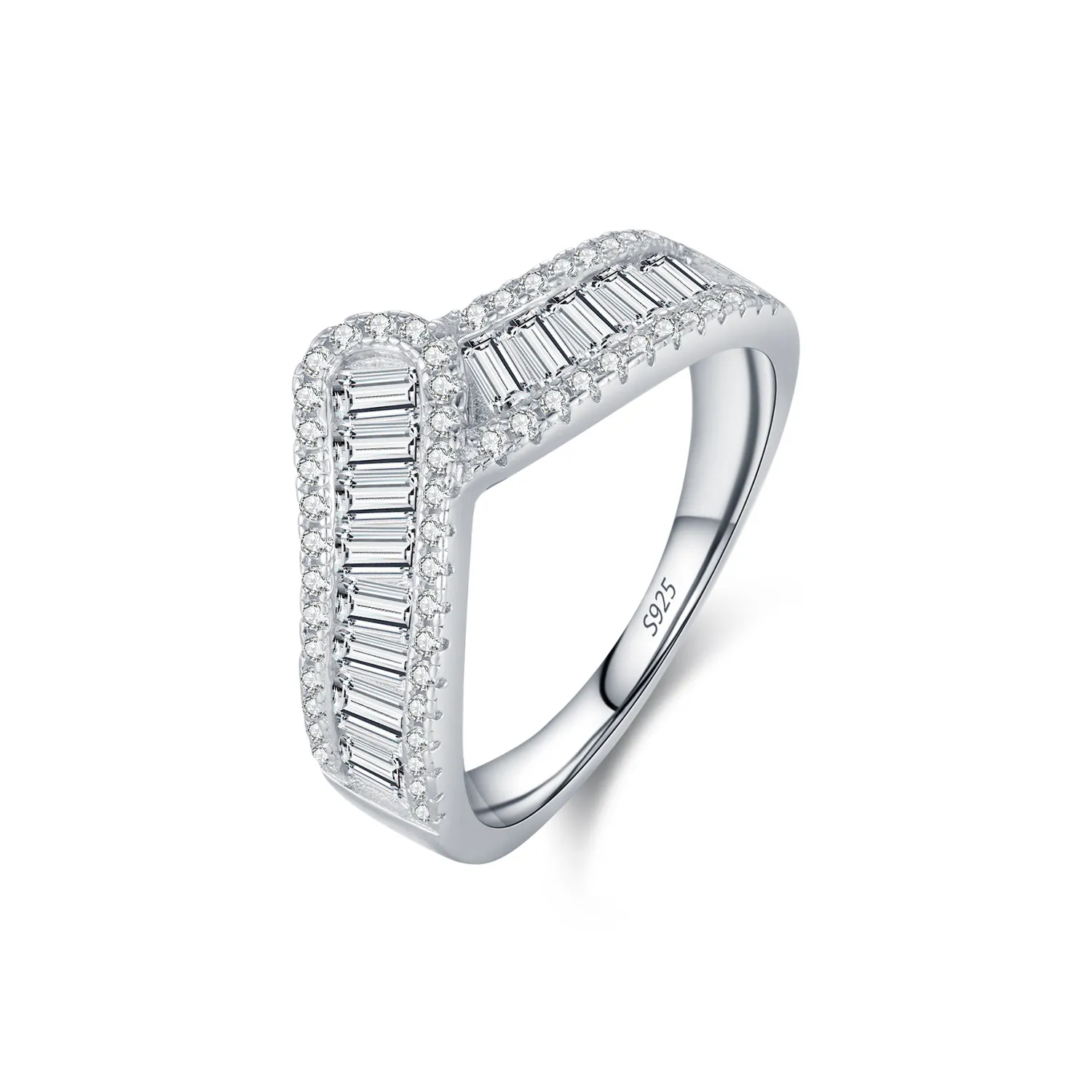925 Sterling Silver Wide Band Geometric Zircon Ring 70100420