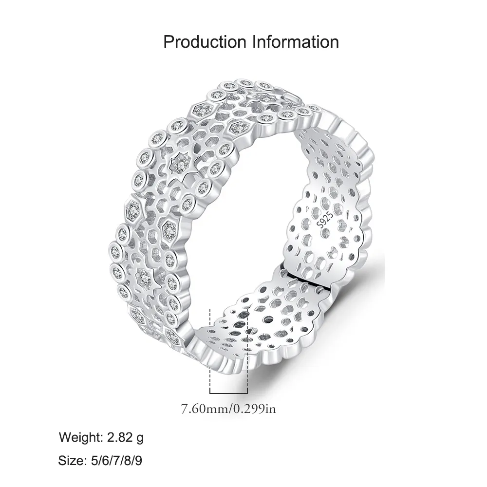 925 Sterling Silver Hollow Lace Honeycomb CZ Band Ring 70100421 - image2