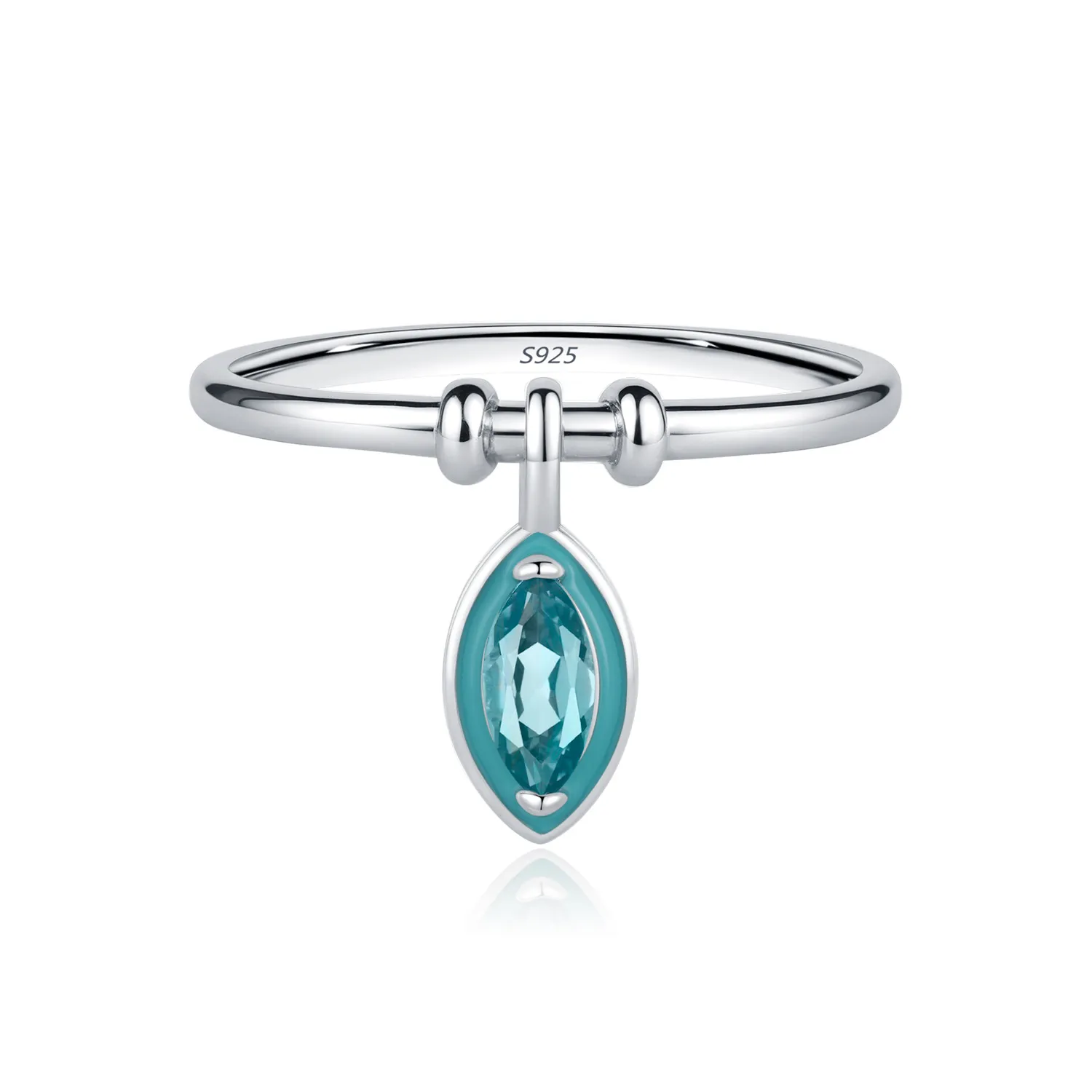 925 Sterling Silver Vintage Geometric Blue Zirconia Dangle Ring 70100422