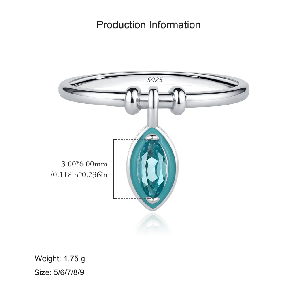 925 Sterling Silver Vintage Geometric Blue Zirconia Dangle Ring 70100422 - image2
