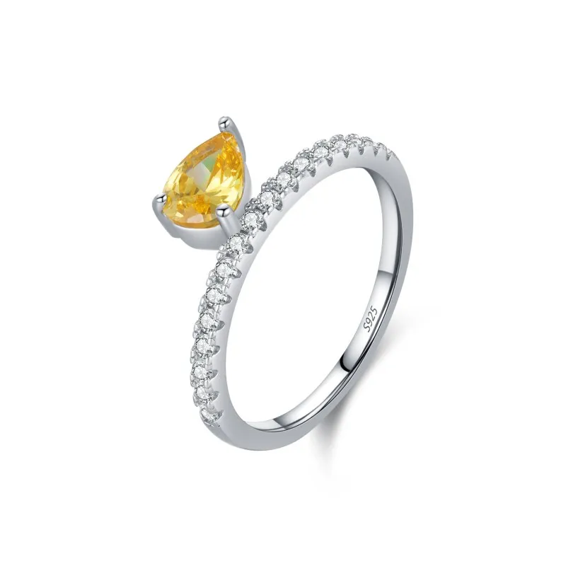 925 Sterling Silver Teardrop Yellow Stone Ring 70100424