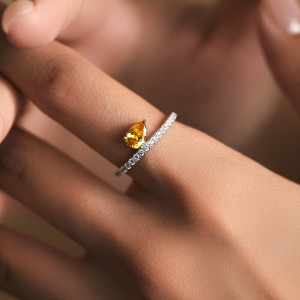 925 Sterling Silver Teardrop Yellow Stone Ring 70100424