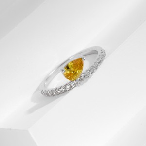925 Sterling Silver Teardrop Yellow Stone Ring 70100424