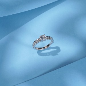 925 Sterling Silver Chain Link CZ Solitaire Ring 70100425