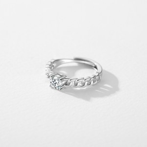 925 Sterling Silver Chain Link CZ Solitaire Ring 70100425