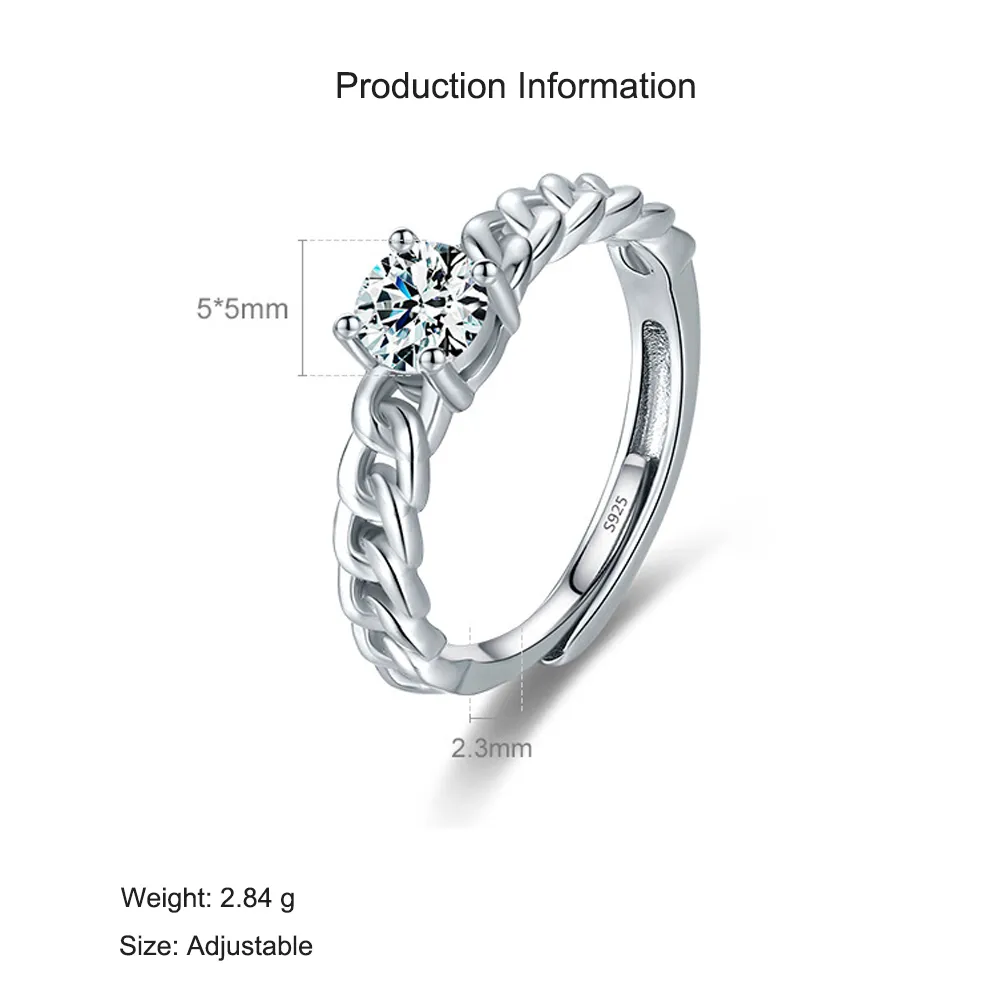 925 Sterling Silver Chain Link CZ Solitaire Ring 70100425 - image2