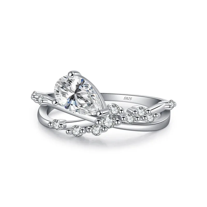925 Sterling Silver Teardrop Zircon Crossover Ring 70100428