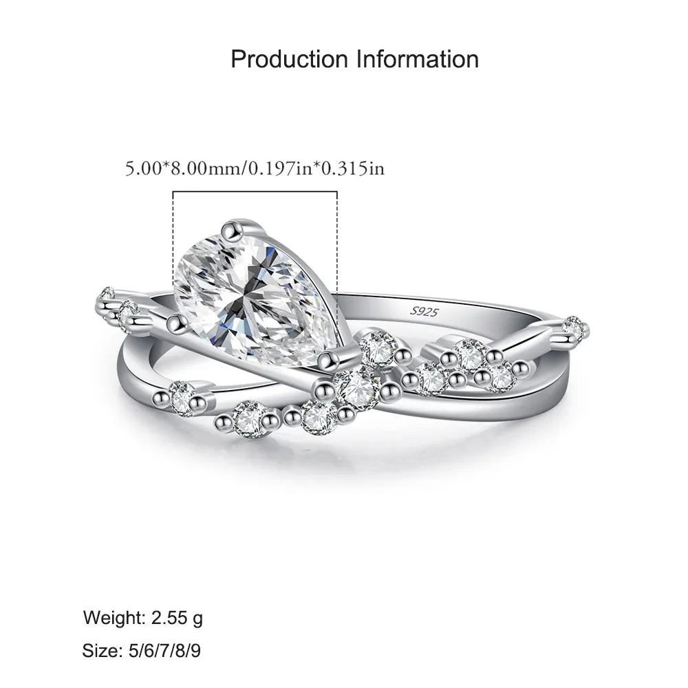 925 Sterling Silver Teardrop Zircon Crossover Ring 70100428 - image2