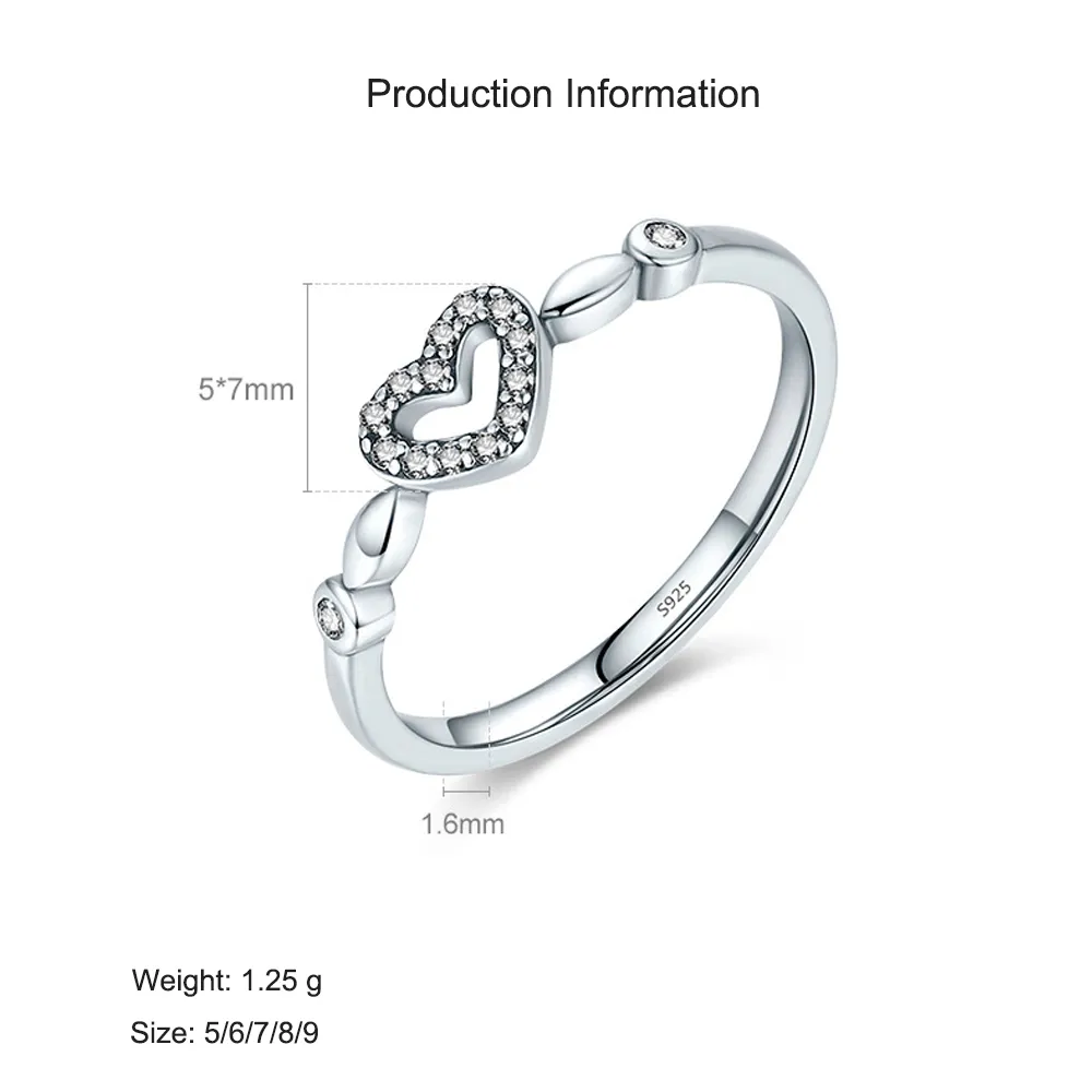 925 Sterling Silver Minimalist Hollow Heart Ring 70100431 - image2