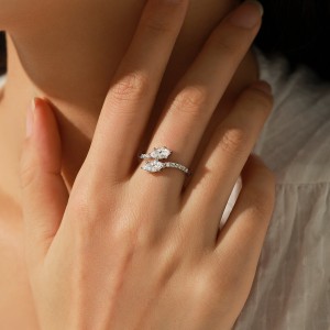 925 Sterling Silver Double Head Snake Zircon Ring 70100432