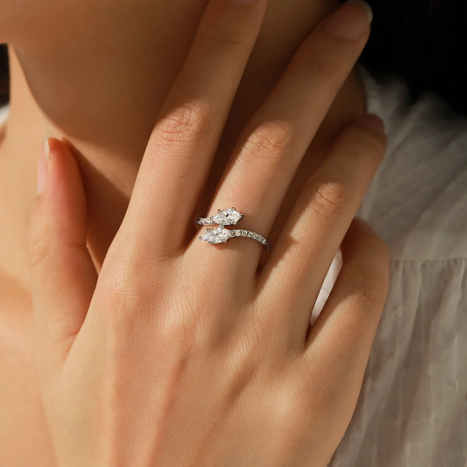 925 Sterling Silver Double Head Snake Zircon Ring 70100432 - image1