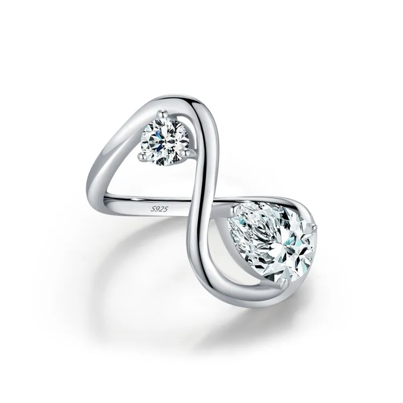 925 Sterling Silver Geometric Waterdrop Zircon Ring 70100438