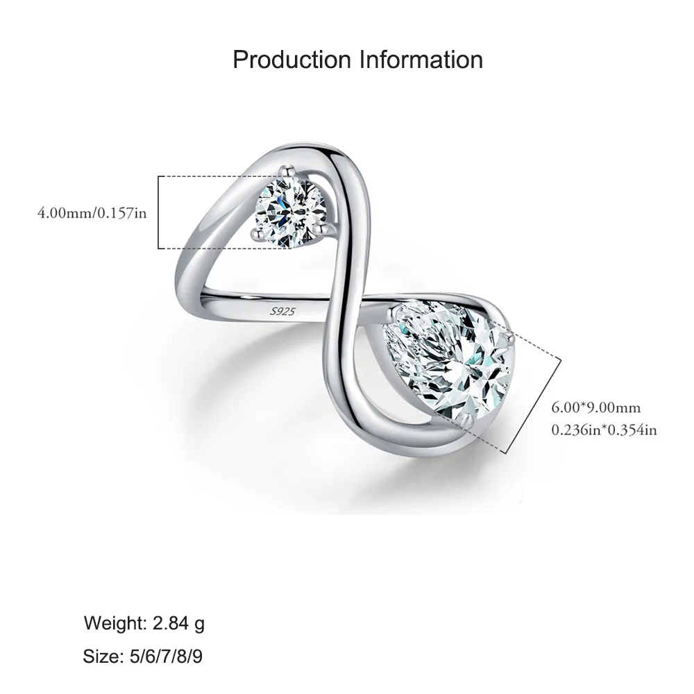 925 Sterling Silver Geometric Waterdrop Zircon Ring 70100438 - image2