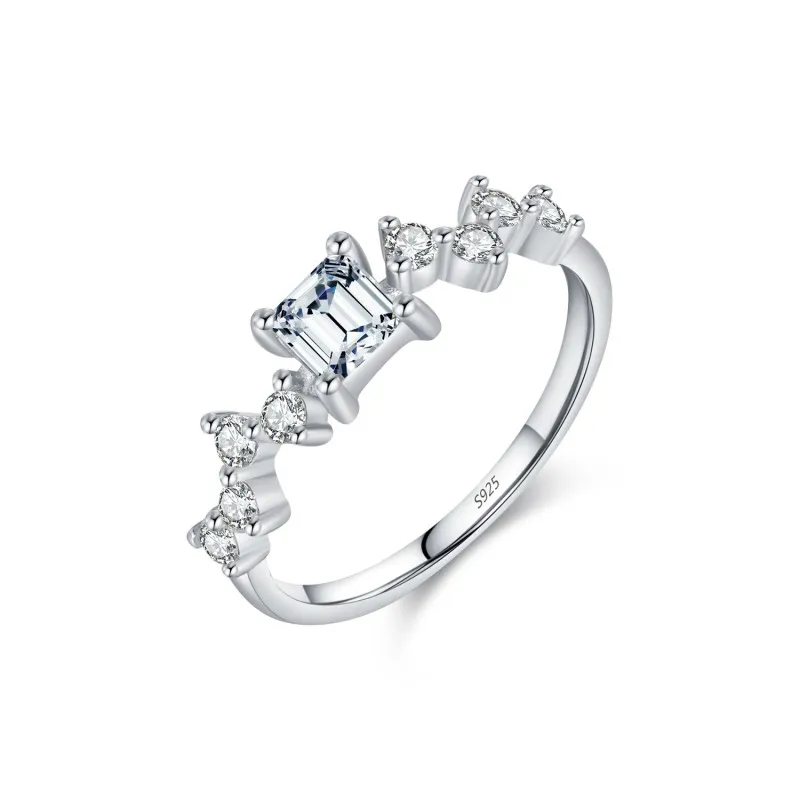 925 Sterling Silver Emerald-Cut Zircon Ring 70100439