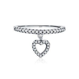 925 Sterling Silver Heart Zircon Dangle Ring 70100442