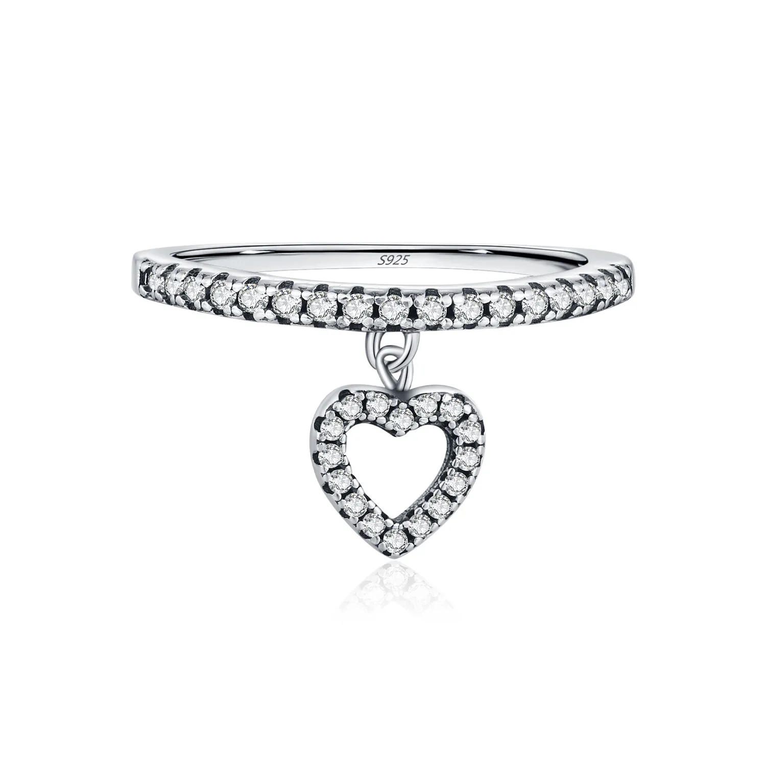 925 Sterling Silver Heart Zircon Dangle Ring 70100442
