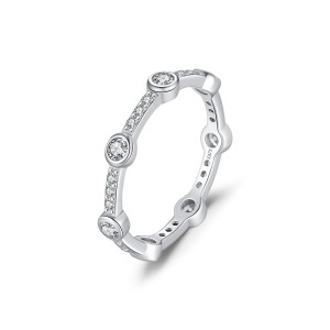 925 Sterling Silver Geometric Zircon Band Ring 70100444