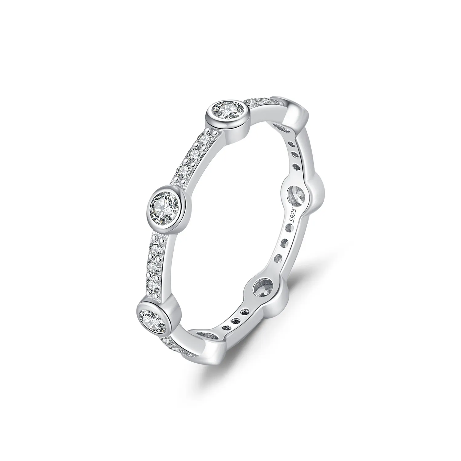 925 Sterling Silver Geometric Zircon Band Ring 70100444