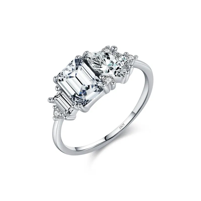 925 Sterling Silver Geometric Zircon Ring 70100446
