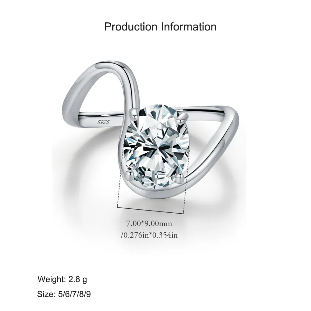 925 Sterling Silver Creative Oval Solitaire Ring 70100447 - image2
