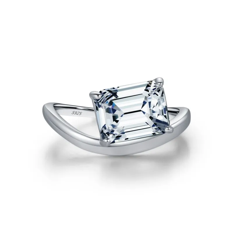 925 Sterling Silver Emerald-Cut Solitaire Zircon Ring 70100448