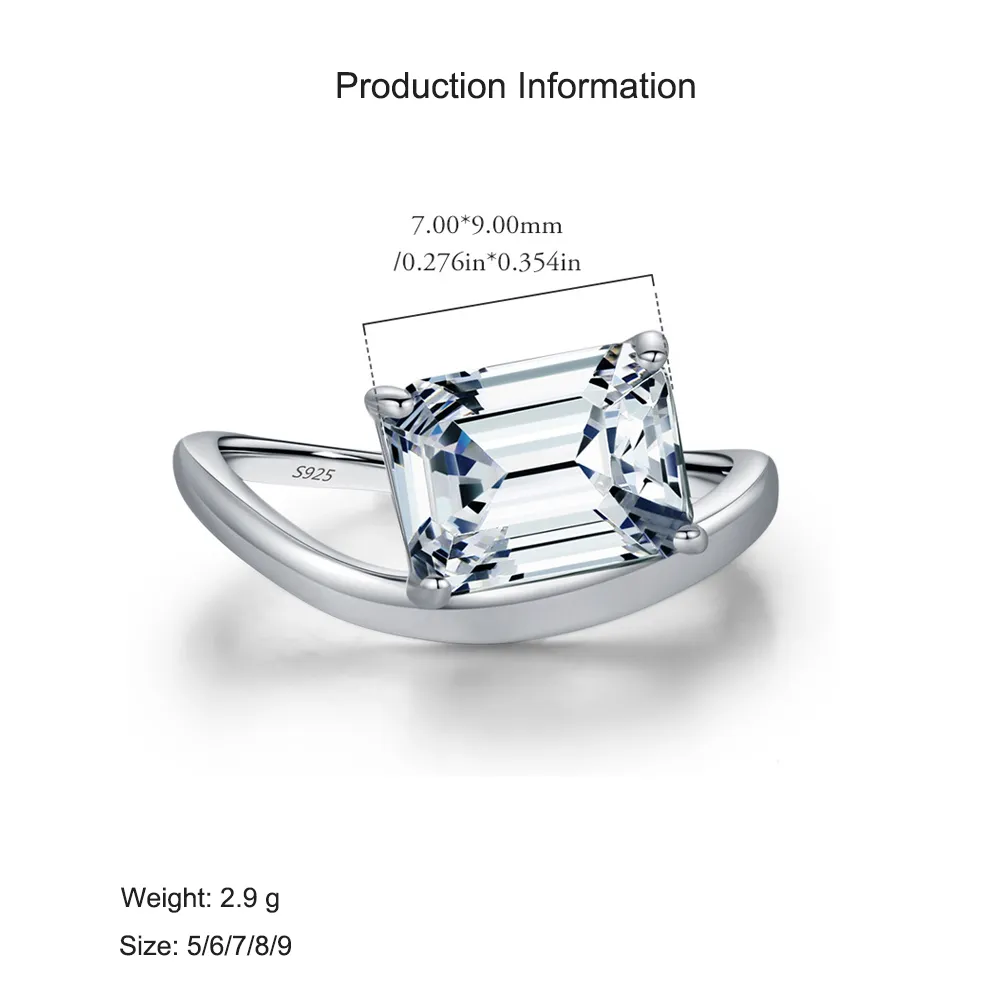 925 Sterling Silver Emerald-Cut Solitaire Zircon Ring 70100448 - image2