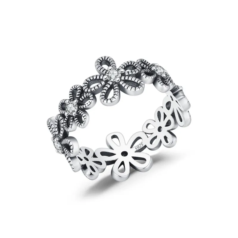925 Sterling Silver Vintage Flower Band Ring 70100453