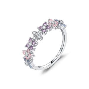 925 Sterling Silver Zircon Clover Flower Ring 70100456