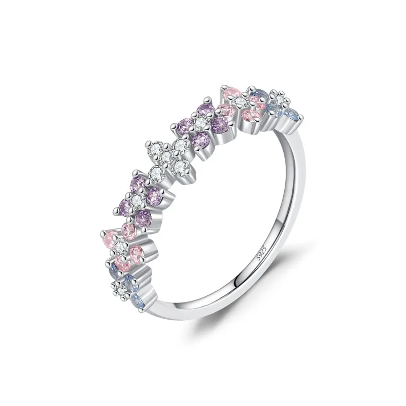 925 Sterling Silver Zircon Clover Flower Ring 70100456