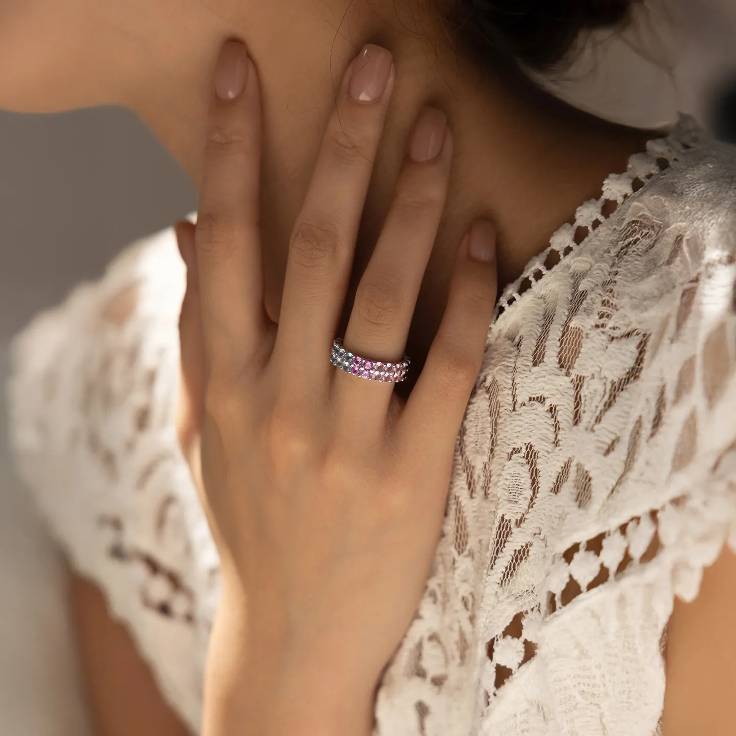 925 Sterling Silver Rainbow CZ Eternity Gear Ring 70100457 - image1