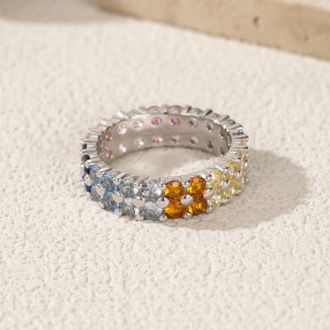 925 Sterling Silver Rainbow CZ Eternity Gear Ring 70100457