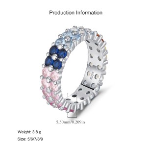 925 Sterling Silver Rainbow CZ Eternity Gear Ring 70100457