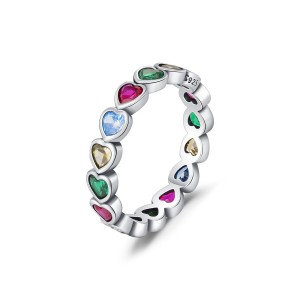 925 Sterling Silver Vintage CZ Heart Eternity Ring 70100458
