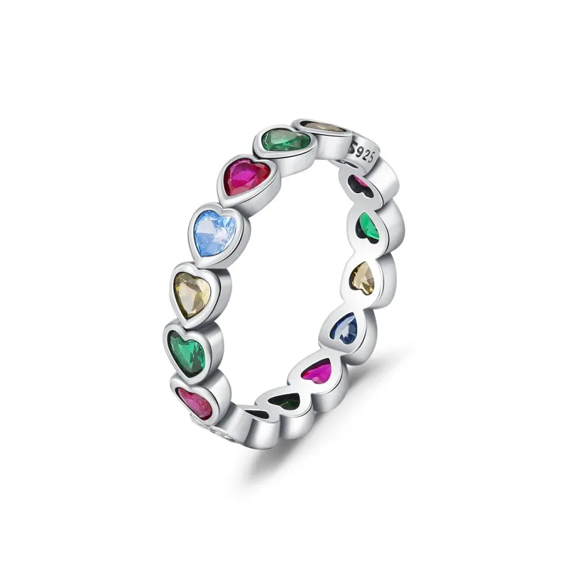 925 Sterling Silver Vintage CZ Heart Eternity Ring 70100458