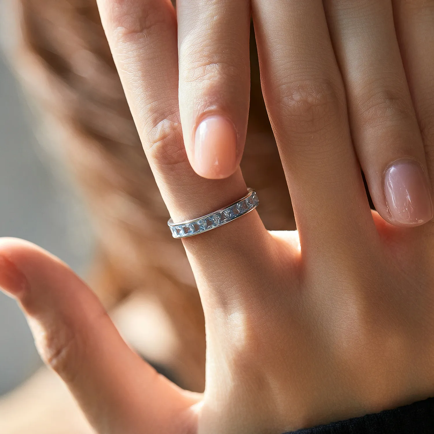 925 Sterling Silver Square Crystal Band Ring 70100462 - image1